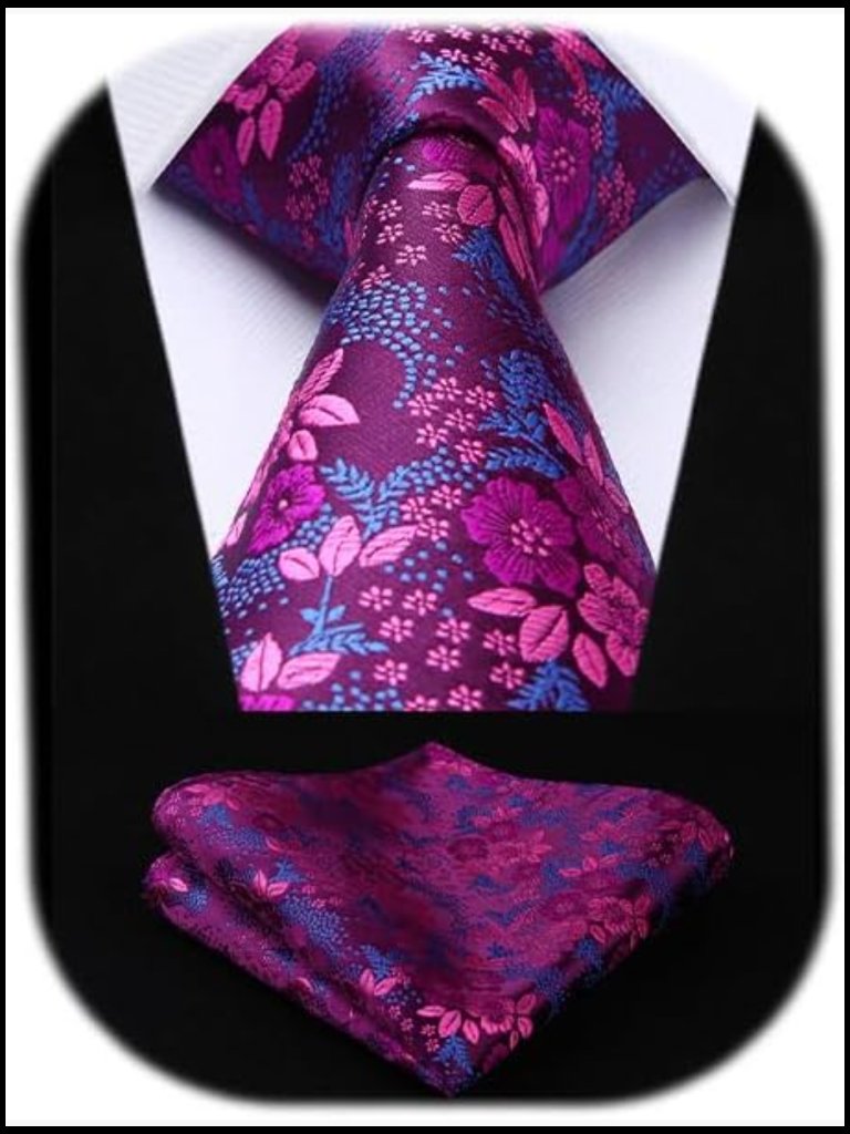 Men's Floral Woven Tie Set With Pocket Square For Wedding Gift Boxed